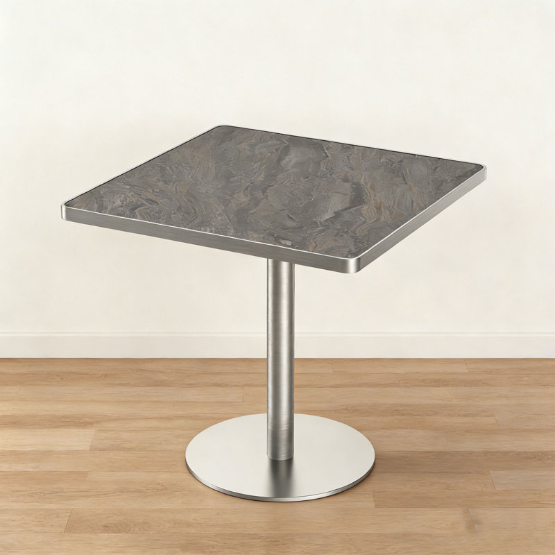 Table à manger carrée 31,5 pouces avec plateau en faux marbre, Gris ardoisé clair