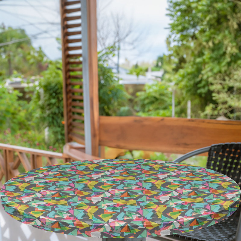 Bungalow Rose Abstract Fitted Round Tablecloth Diameter Multicolor