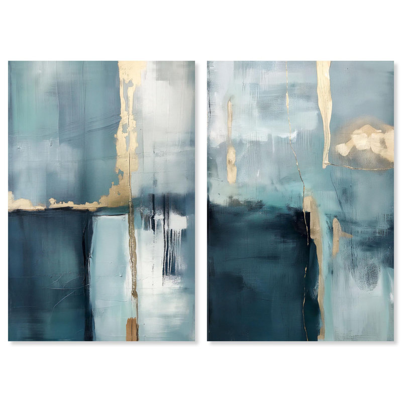 «Gilded Blue Luxe Blue Art», ensemble de 2 impressions sur toile par , H 15 po x l 10 po, Toile tendue, Ne s’applique pas