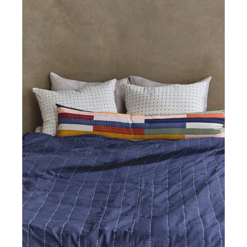 Checkered Lumbar Pillow, 12"H x 42"W, Blue/Red/Green Striped