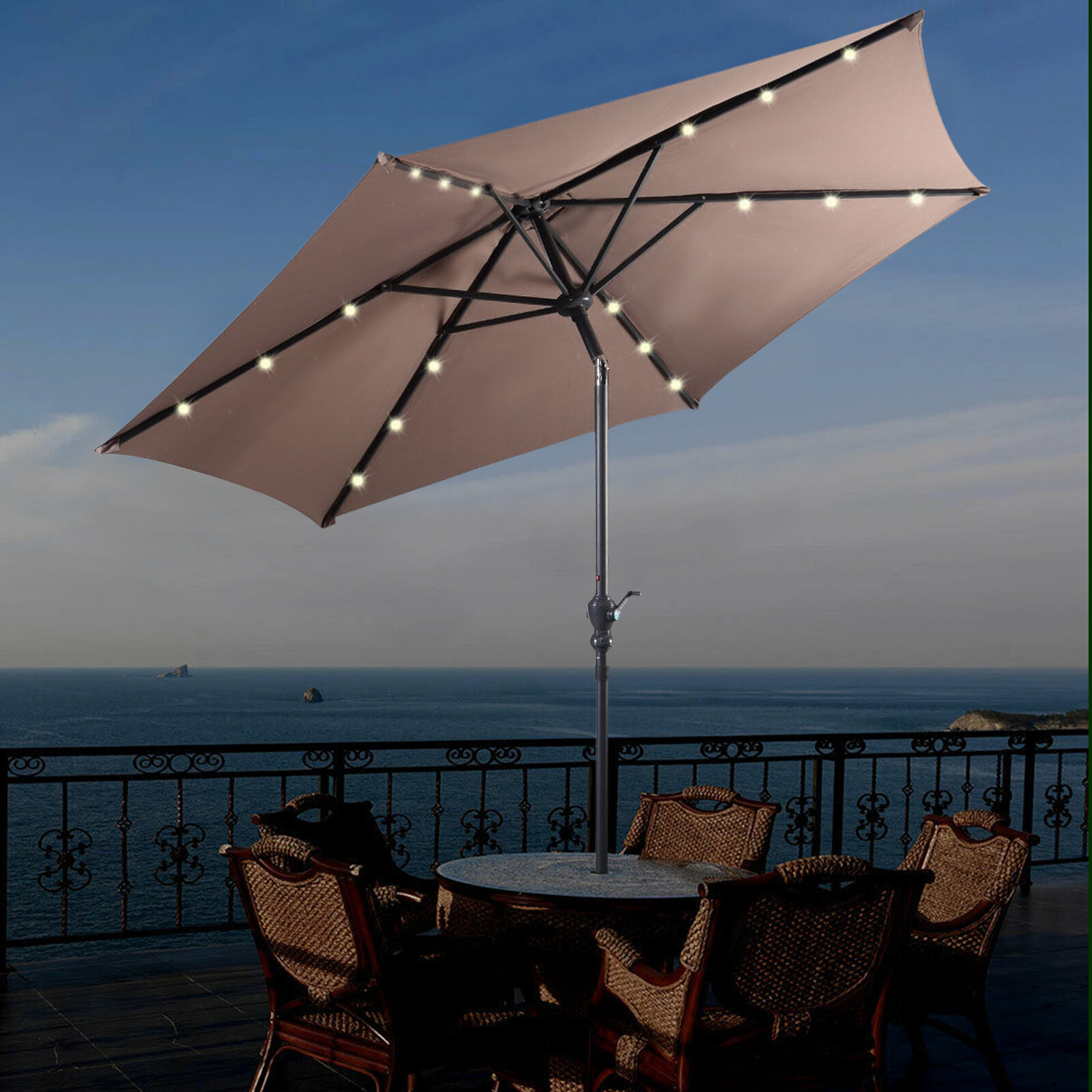 Arlmont & Co. Piersten 108'' Lighted Tilt Market Umbrella | Wayfair