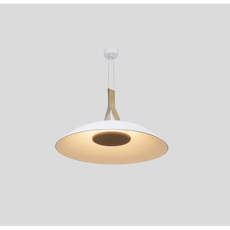 Luminaire suspendu 36 po Volo, Blanc, Disque en chêne blanchi blanc, 2700 K
