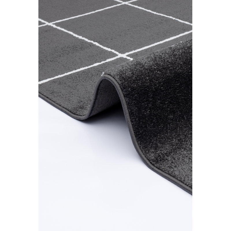 Tapis rayé blanc anthracite Marquaveon, Rectangle 2 pi 8 po x 5 pi