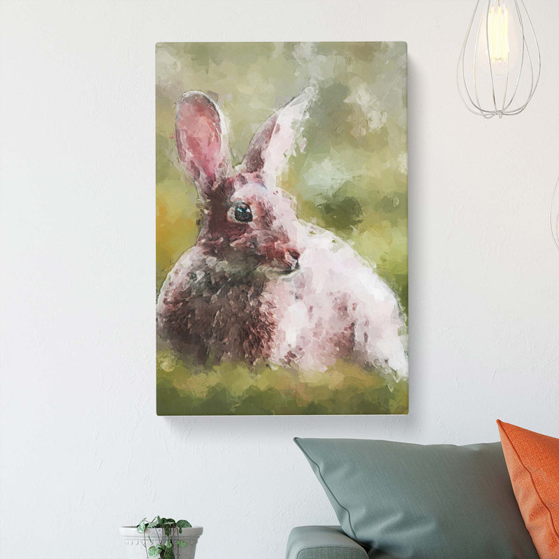 Rabbit In A Green Field In Abstract - Wrapped Canvas, 91cm H x 60cm W x 3cm D