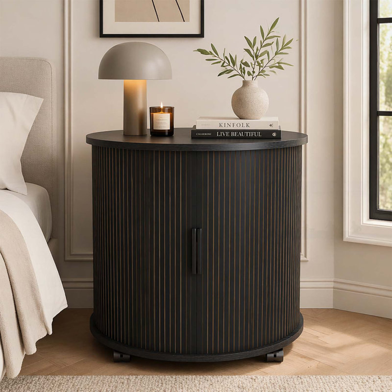 Table de chevet ronde à 2 niveaux avec ports USB, Black
