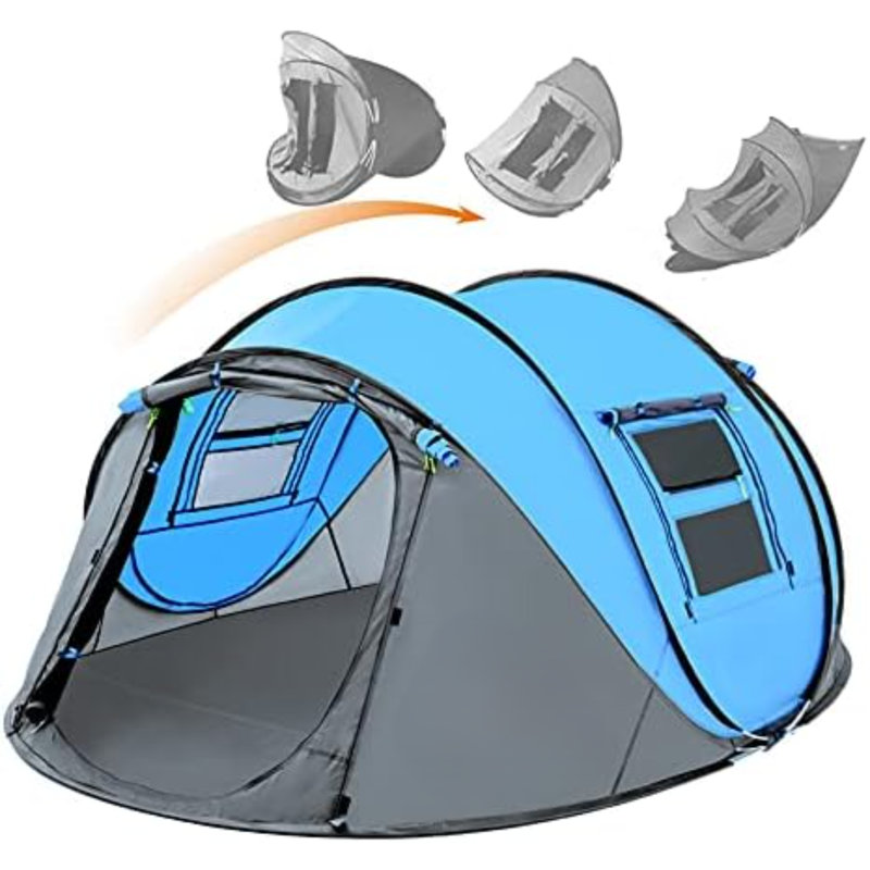 Tente escamotable facile à installer pour 4 personnes, installation automatique et 2 portes - Tentes familiales instantanées pour le camping, la randonnée et les voyages