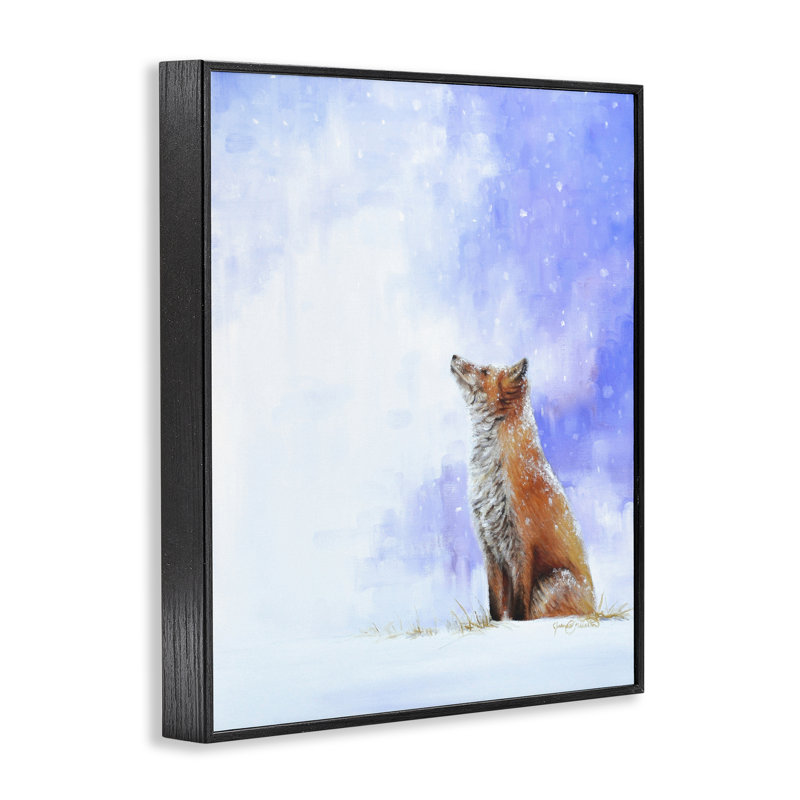 «Fox & Gentle Snowfall», estampe numérique, conception de James Corwin, H 14 po x l 11 po, Giclée encadrée noir minuit