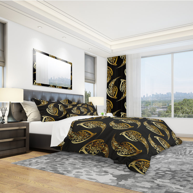 Golden Luxury Peacock Feather Twin Microfiber Bedding Set