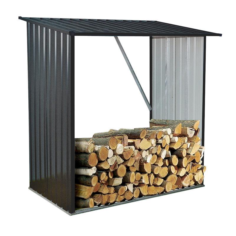 Hanover 64'' Dark Gray Galvanized Steel Firewood Rack