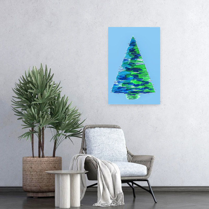 Arbre de Noël abstrait, arbre de Noël coloré et audacieux, impression d'art mural pour paysage d'hiver, H 24 po x l 16 po