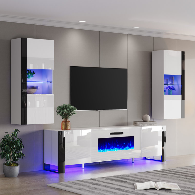 Bhhatu 70“ Entertainment Center for TVs with Electric Fireplace Included,White, White, 70"
