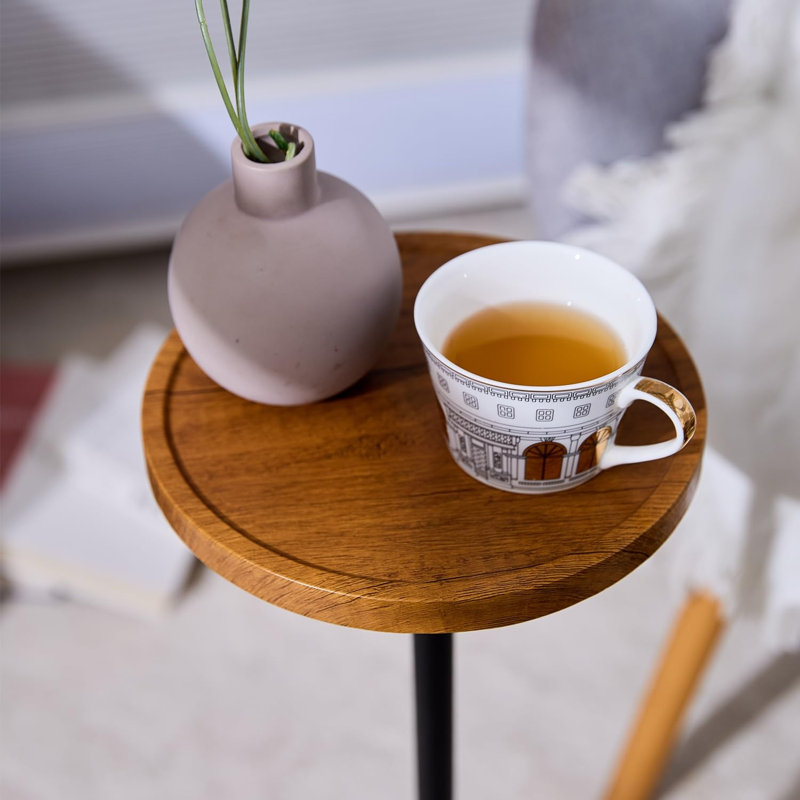 Round Brown Tall Small Side Table