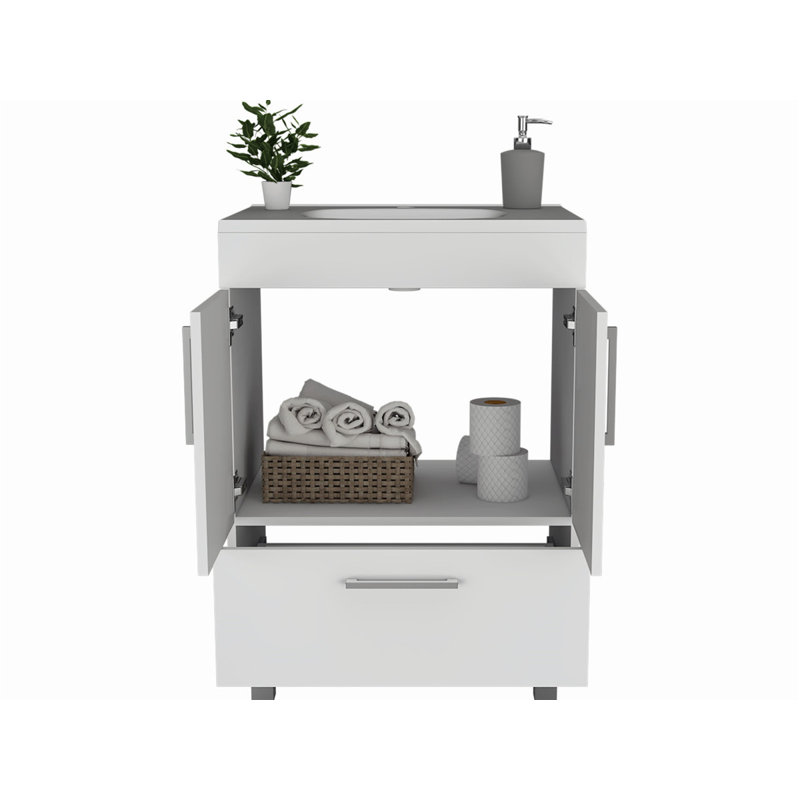 23.62'' Single Bathroom Vanity with Ceramic Top, White