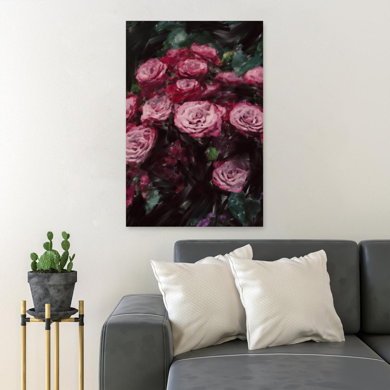 Macro photographie de roses rouges et roses - Reproduction d'art graphique sur toile tendue 1 pièce, H 20 po x l 16 po