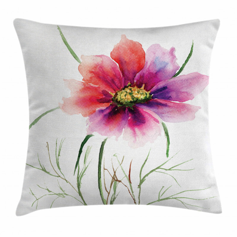 Watercolor Flower Blossom Polyester Throw Pillow, 18" x 18"