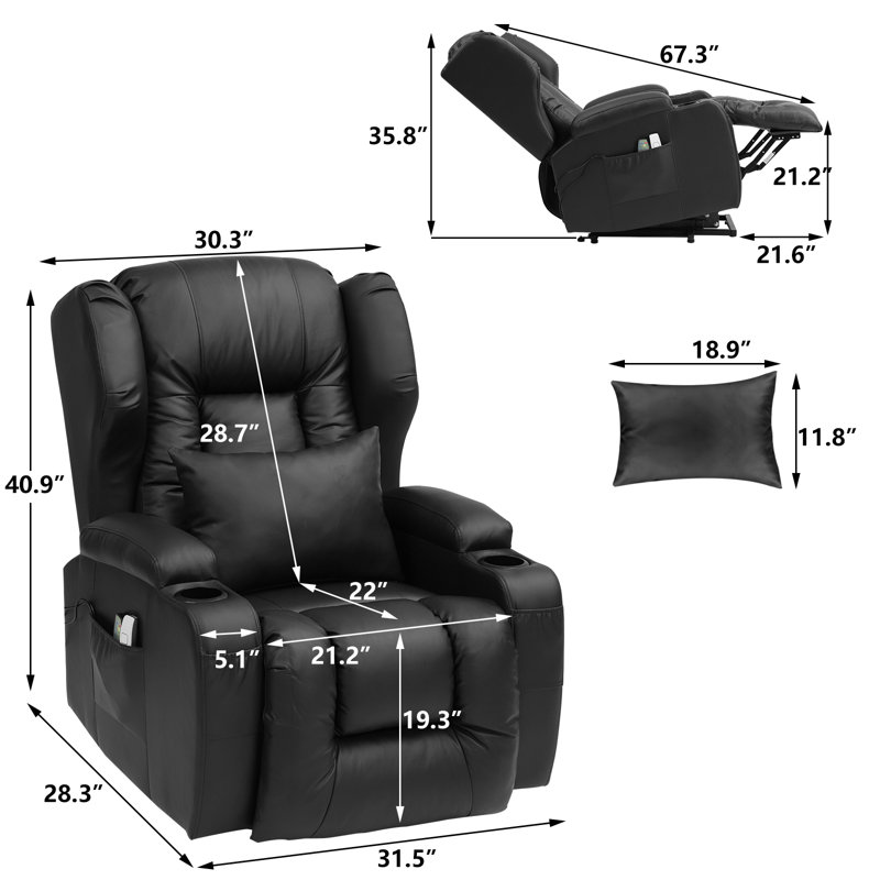 Fauteuil de massage chauffant en similicuir, Similicuir noir