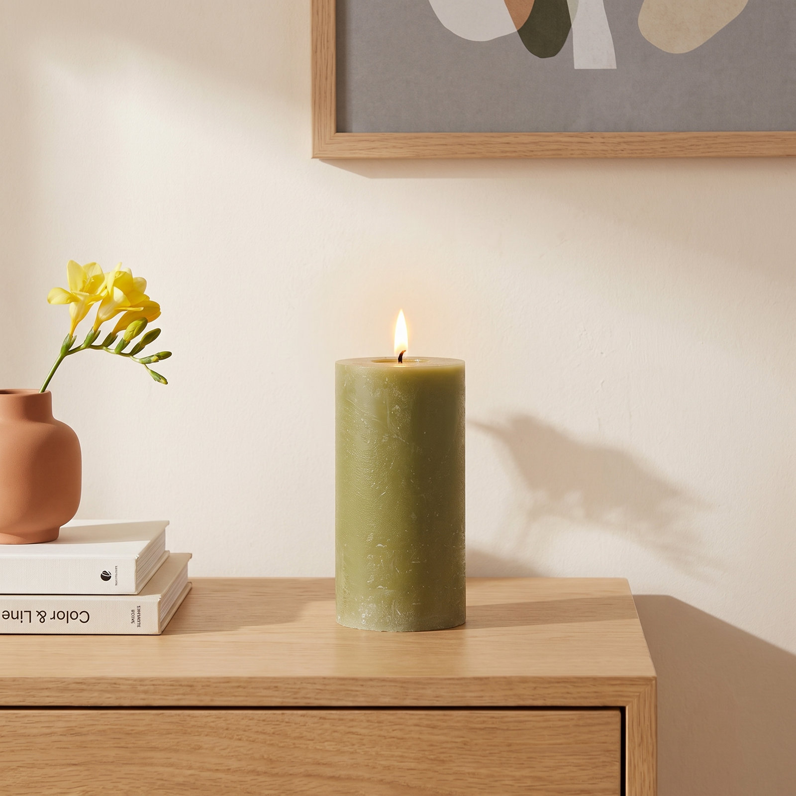 Flameless Pillar Candle, Green