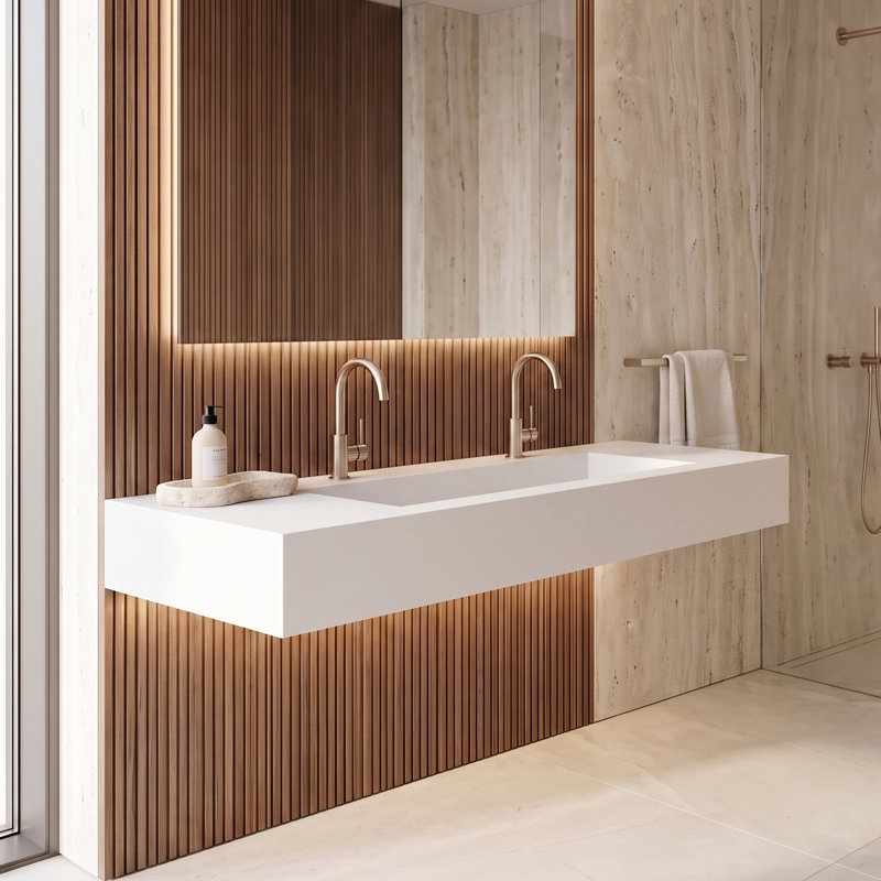 Boyter 60'' Solid Surface Rectangular Wall Mount Bathroom Sink, White