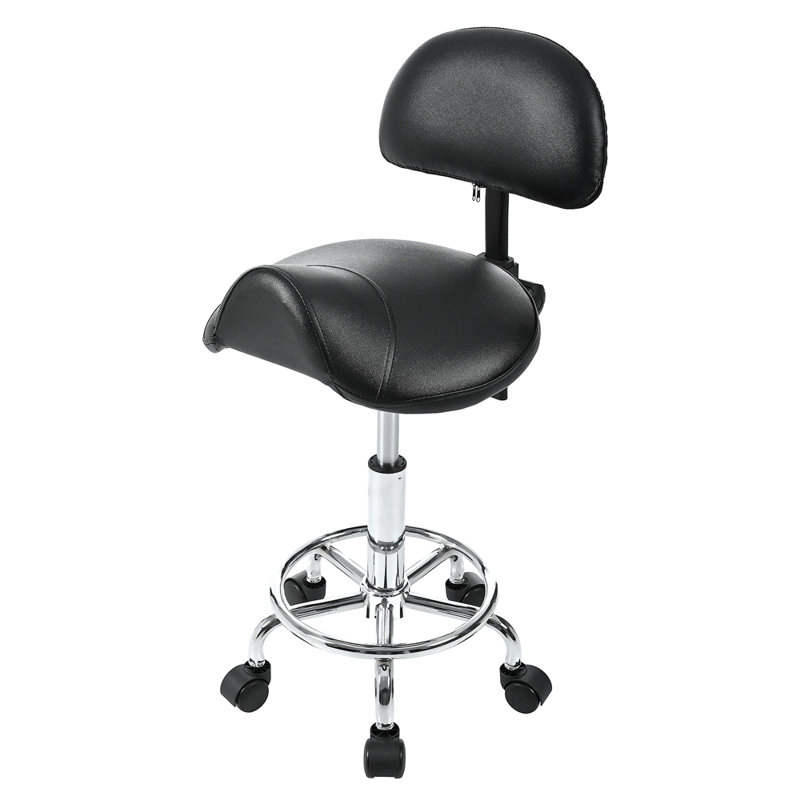 Saddle Stool With Back Support, Rolling Stools With Foot Rest, Ergonomic Adjustable Stool With Wheels, Backrest Adjustable Height & Angle For Salon Spa Tattoo Massage Office Swivel Stool Chair.
