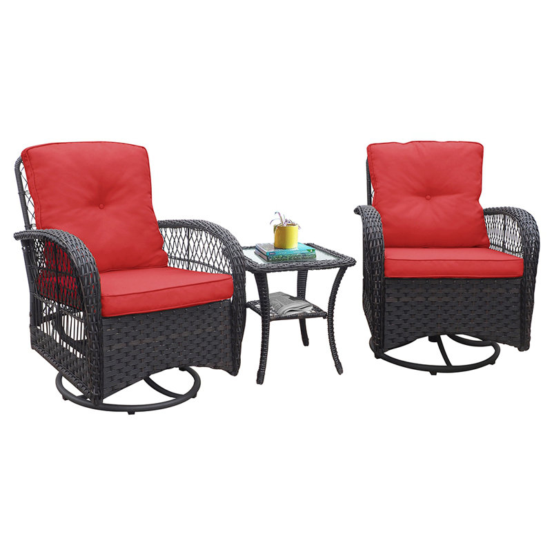 Ensemble de conversation berçant et oscillant 3 pièces avec coussins, Rouge