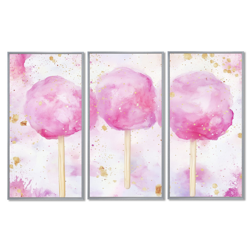 Viso III - cirque rétro rose, impression sur toile 3 pièces, H 40 po x l 60 po, Encadrement argenté