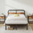 King Size Black Metal Platform Bed with 40-Inch Dark Solid Wood Headboard, Underbed Storage, Noise-Free Support, No Box Spring Needed-2015625705-2025536609