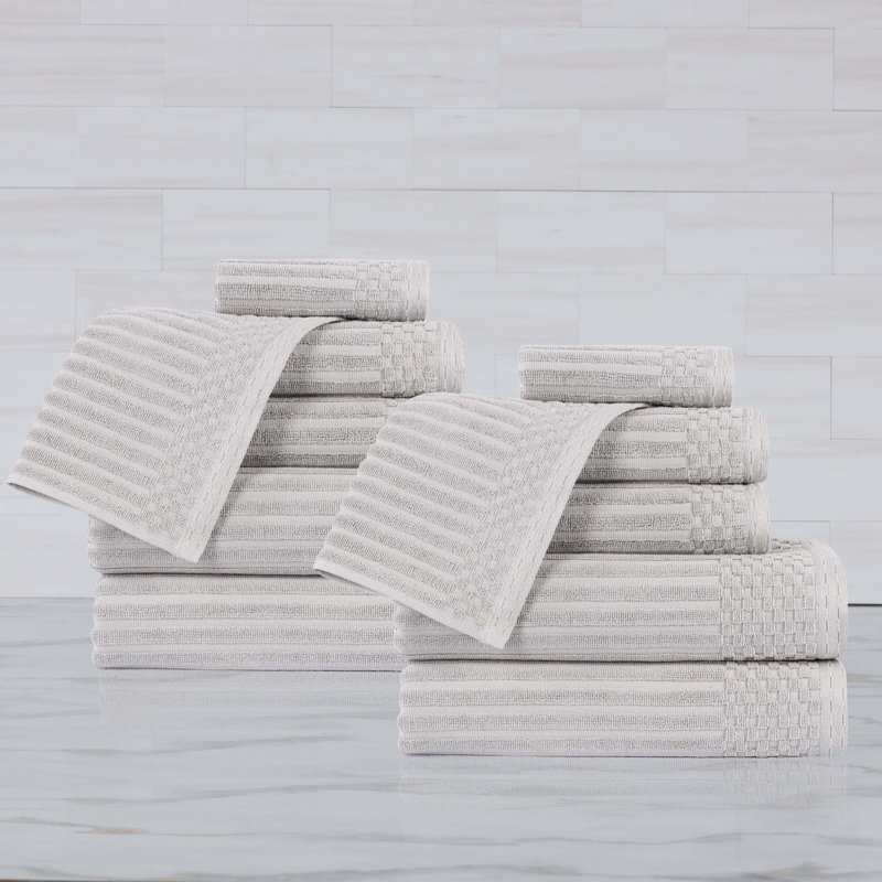 Ruvins 12 Piece 100% Cotton Towel Set, Silver