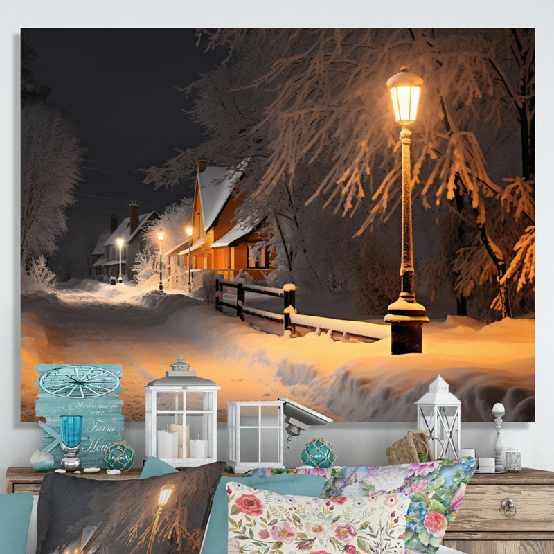 Monochromes d'hiver, rue charmante II, reproduction sur toile, H 16 po x l 32 po x P 1 po, Toile tendue