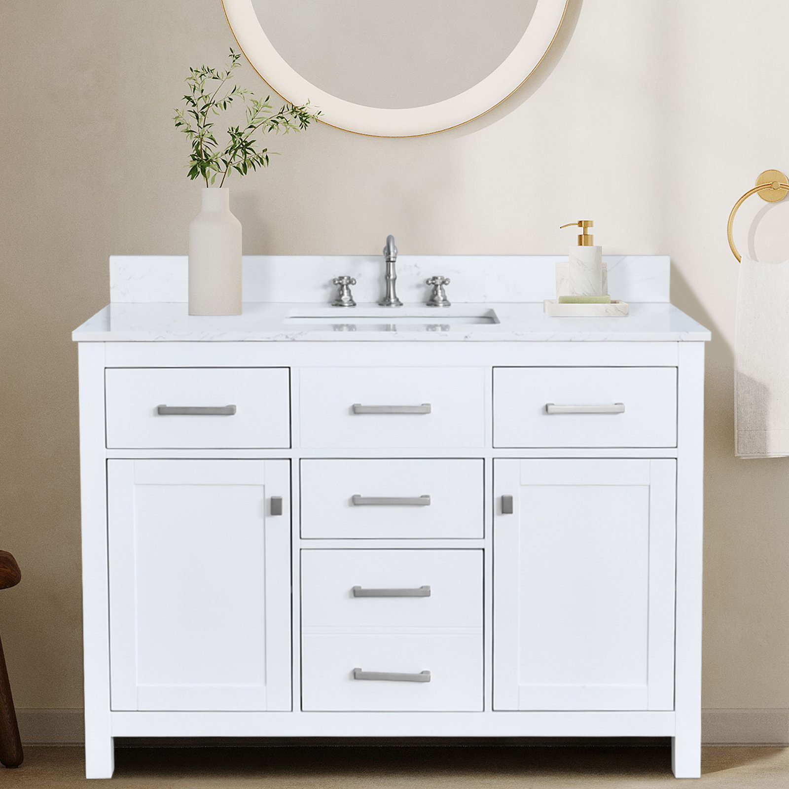 VANITYFAIR Ignacio 48'' Single Bathroom Vanity With White Engineered Stone Countertop | Wayfair