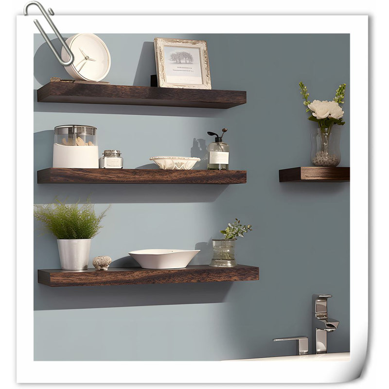6 Piece Solid Wood Floating Shelf with Reclaimed Wood, Brown