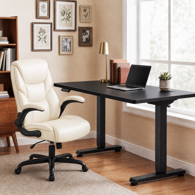 Standing & Height-Adjustable Desks Office Set With Executive Chair, Black/Black