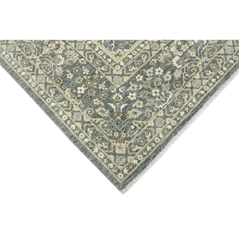 Wool Oriental Area Rug in Light Green/Beige/Gray, Rectangle 10' x 14'