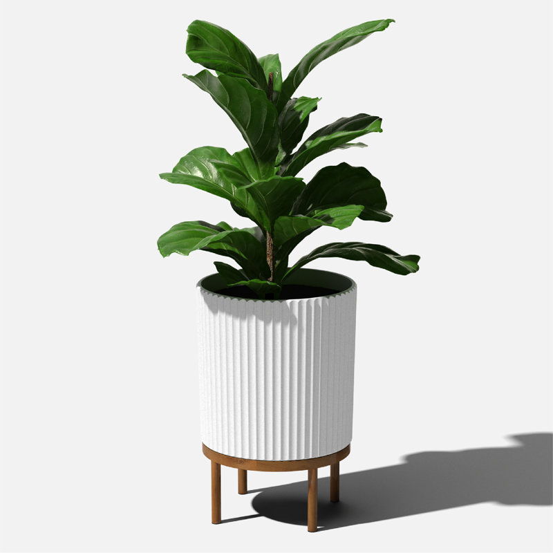 Demi Series Planter with Stand, White/Brown, 22" H x 14.75" W x 14.75" D, 1