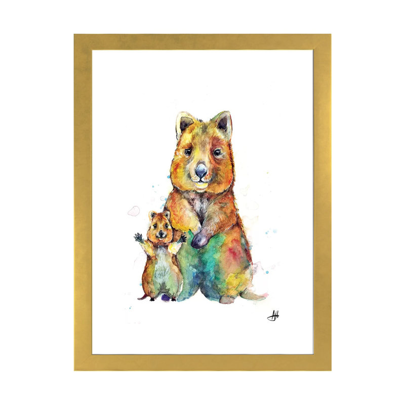 Art encadré pour enfants Qwazy Quokkas, H 32 po x l 24 po x P 1 po, Papier encadré doré