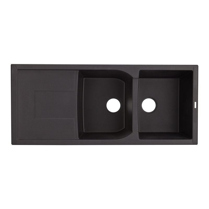 Tansi 46" L Double Basin Drop-In Kitchen Sink, Midnight Black