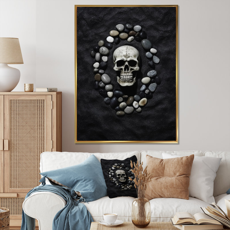 Masque tribal africain noir et blanc V sur toile, H 44 po x l 34 po, Cadre flottant doré