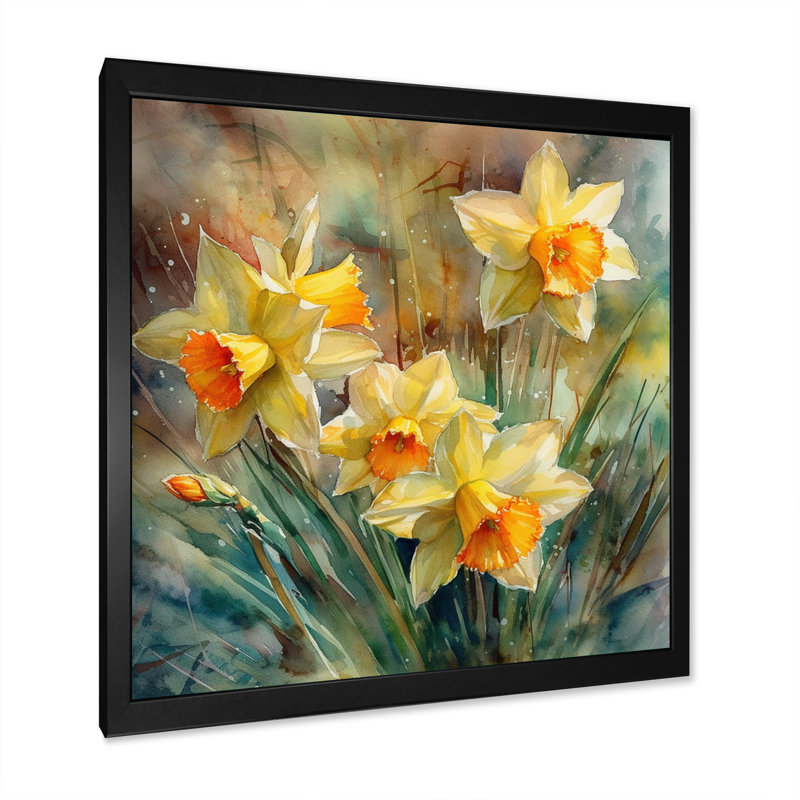 Ruban Daffodils Elegance I sur impression sur toile, Cadre photo noir, H 16 po x l 16 po x P 1 po
