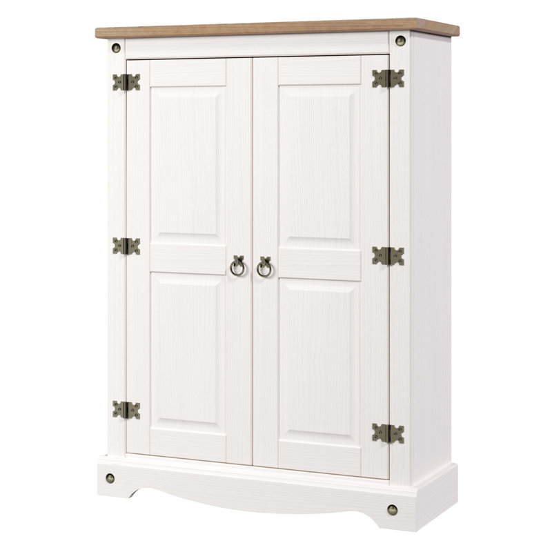 Conte 2 Door Cupboard, White and Antique Wax Finish, Corona design