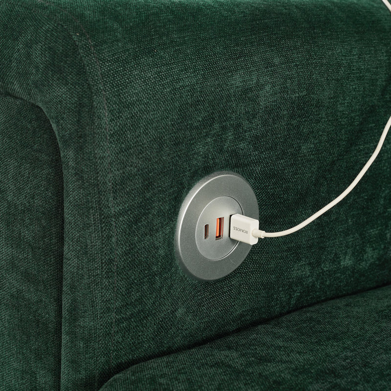 Canapé modulaire en chenille en U avec repose-pieds et ports USB Fritz, Chenille verte