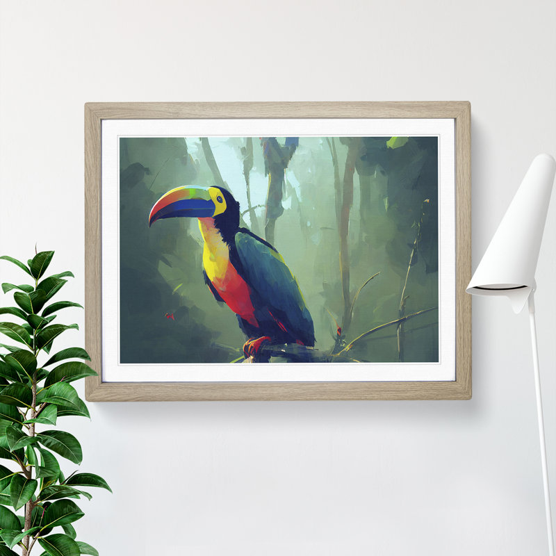 Toucan Bird Art Painting Vol.4 - Single Picture Frame Print, 34cm H x 46cm W x 2cm D, Oak Framed