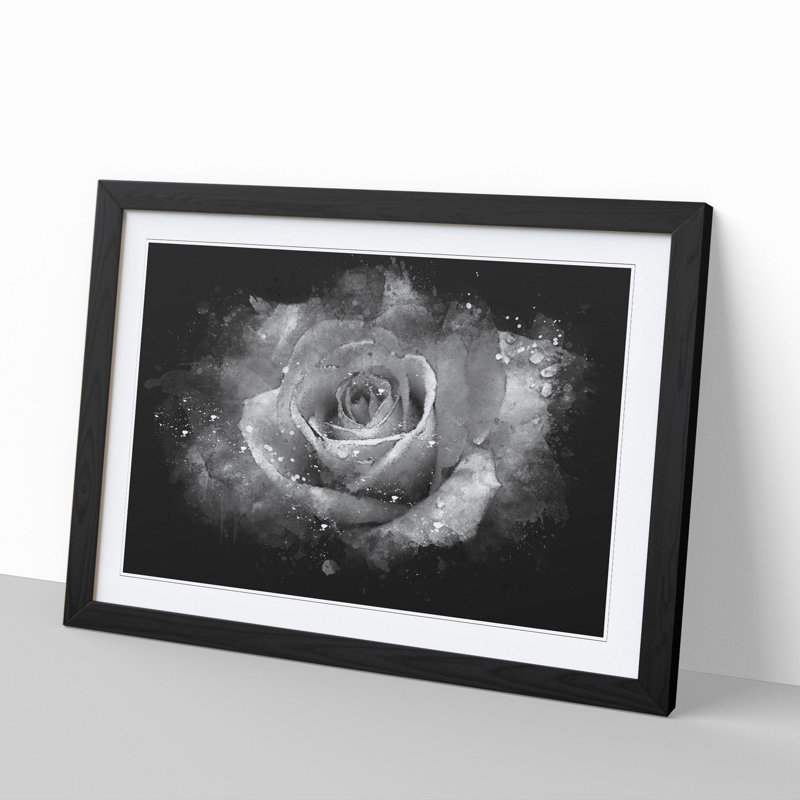 White Rose Flower - Picture Frame Graphic Art, 48cm H x 65cm W x 2cm D, Black Framed