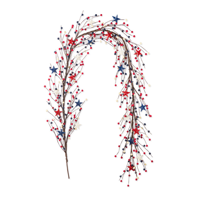 Patriotic Stars & Berry Garland - 6 Feet Long, Indoor/Outdoor