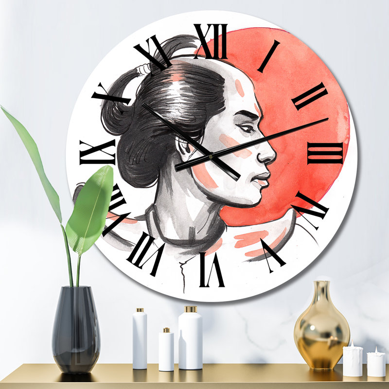 Horloge murale Samurai Warrior and Red Sun - Mid-Century, Surdimensionné