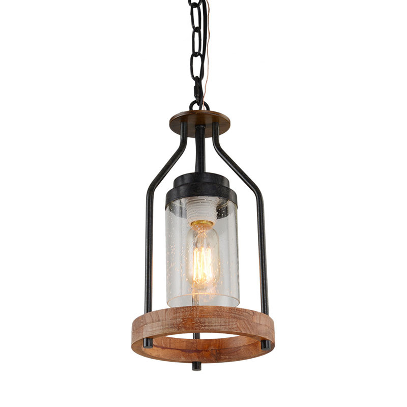 Luminaire suspendu unique à 1 lumière avec accents en bois Senner