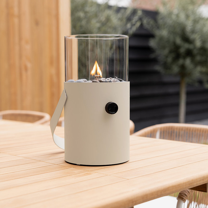 Himanshu Metal Propane Outdoor Tabletop Fireplace with Flame Guard, Sandy Beige