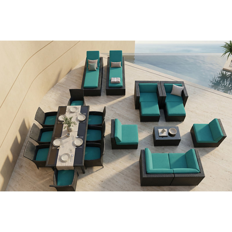 Ensemble de conversation en osier Pavior, Noir, Toile Aruba Sunbrella®