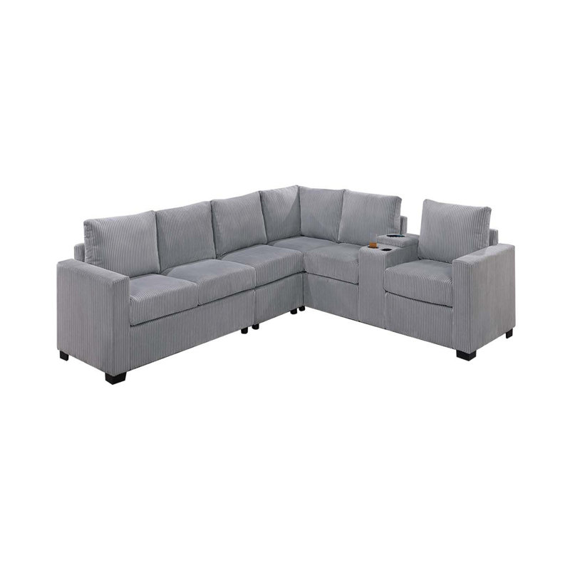 Ensemble de canapé moderne modulaire en velours côtelé gris clair 6 pièces, Velours côtelé gris pâle