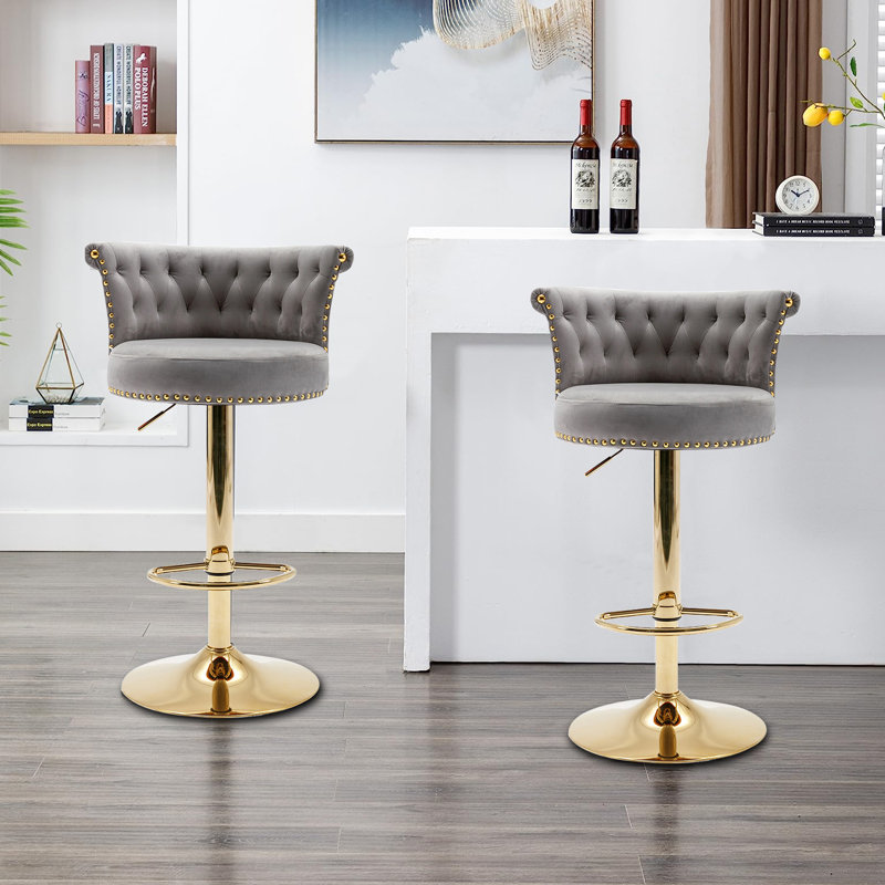 Keidyn Swivel Adjustable Height Bar Stools, 2 Pcs, Beige