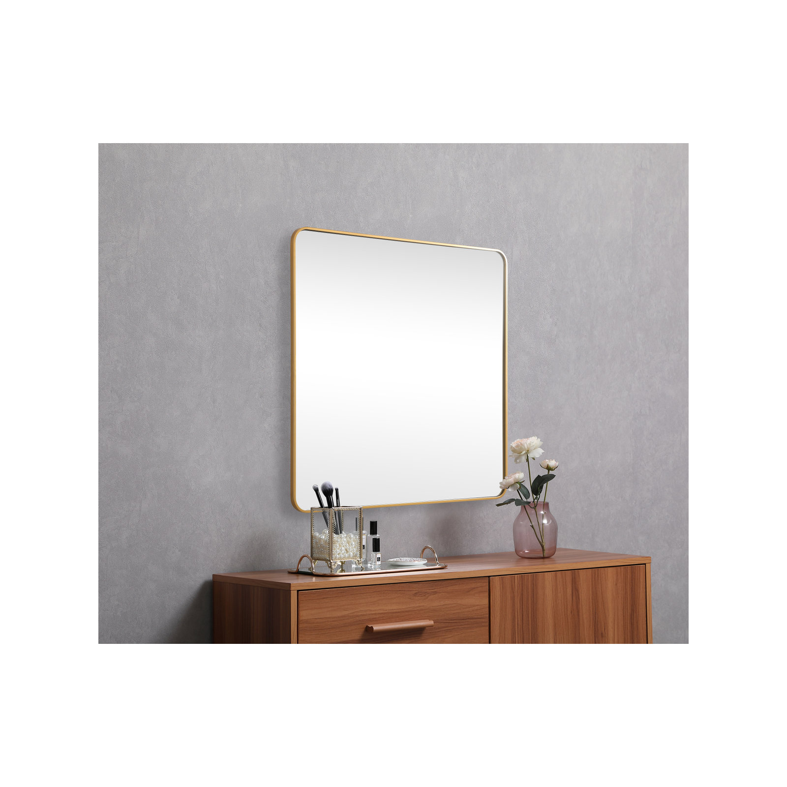 Metal Square Wall Mirror, 48"  x 48" , Brass