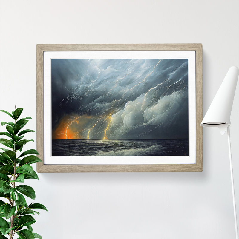 Attractive Thunderstorm - Framed Print, 25cm H x 34cm W x 2cm D, Oak